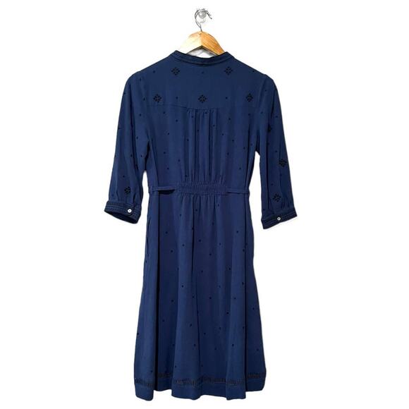 WRAP London Shirt Dress 4 Linen Embroidered Eyelet Mandarin Collar - Picture 2 of 12